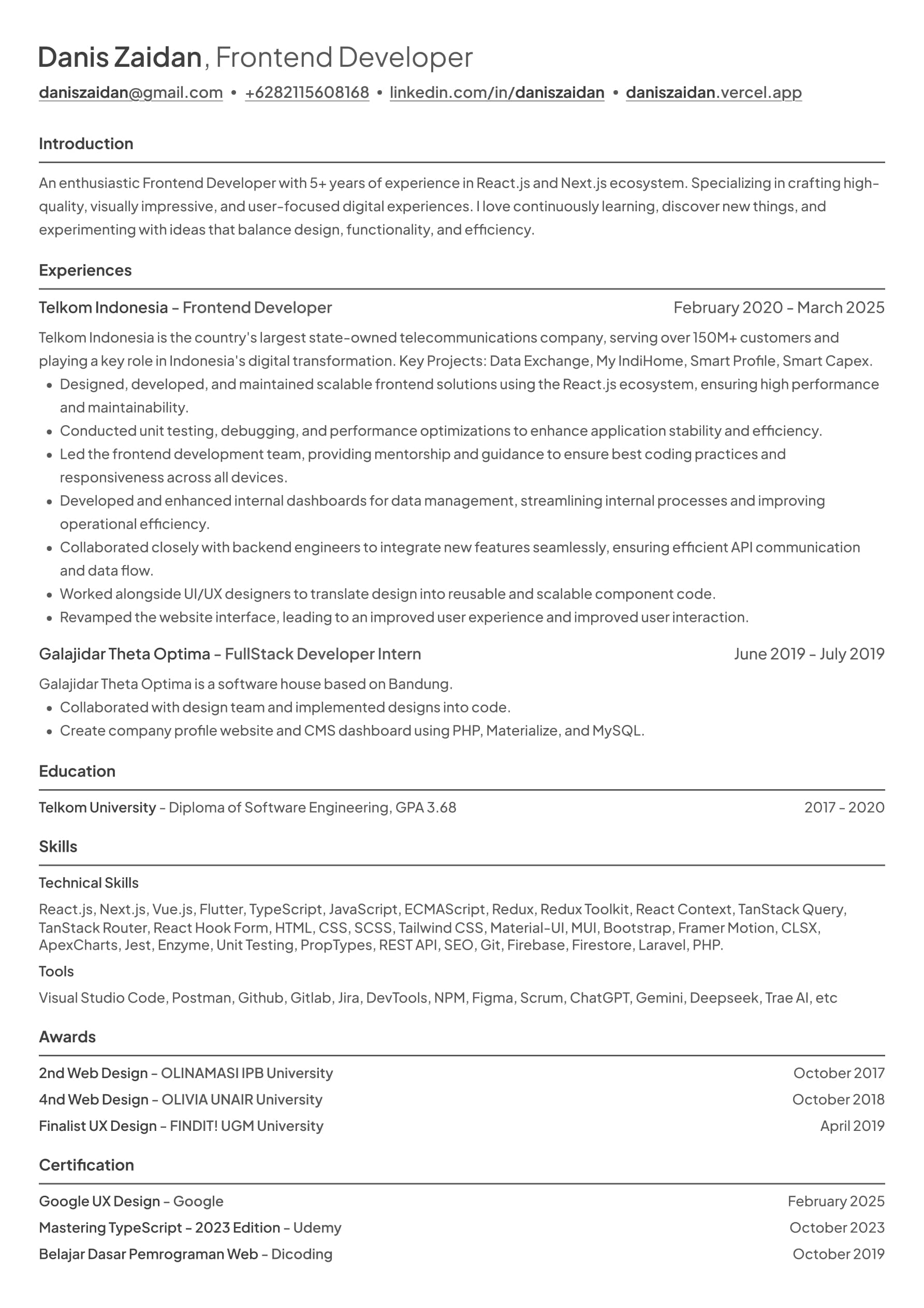 CV Danis Zaidan